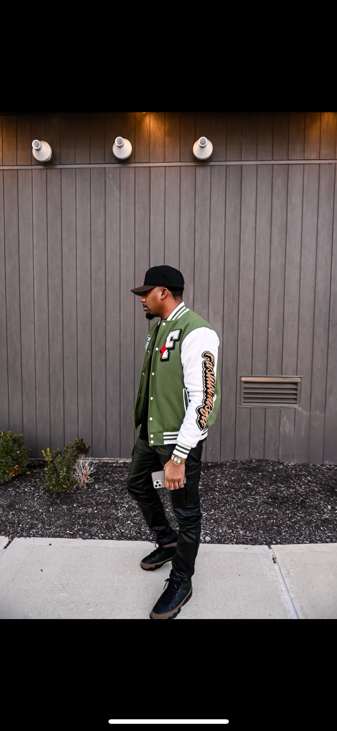 Green and White Fashion Misfit Varsity Jacket